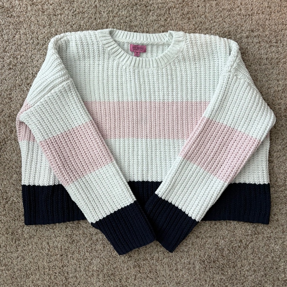 Colorblock Sweater - Pink, White, and Black